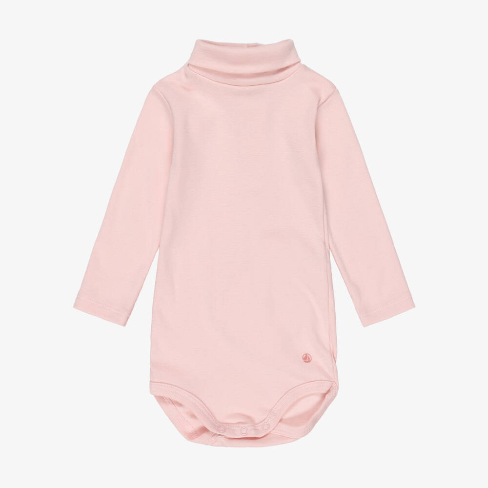 Petit Bateau-Pink Roll Neck Organic Cotton Jersey Bodysuit | Childrensalon Outlet