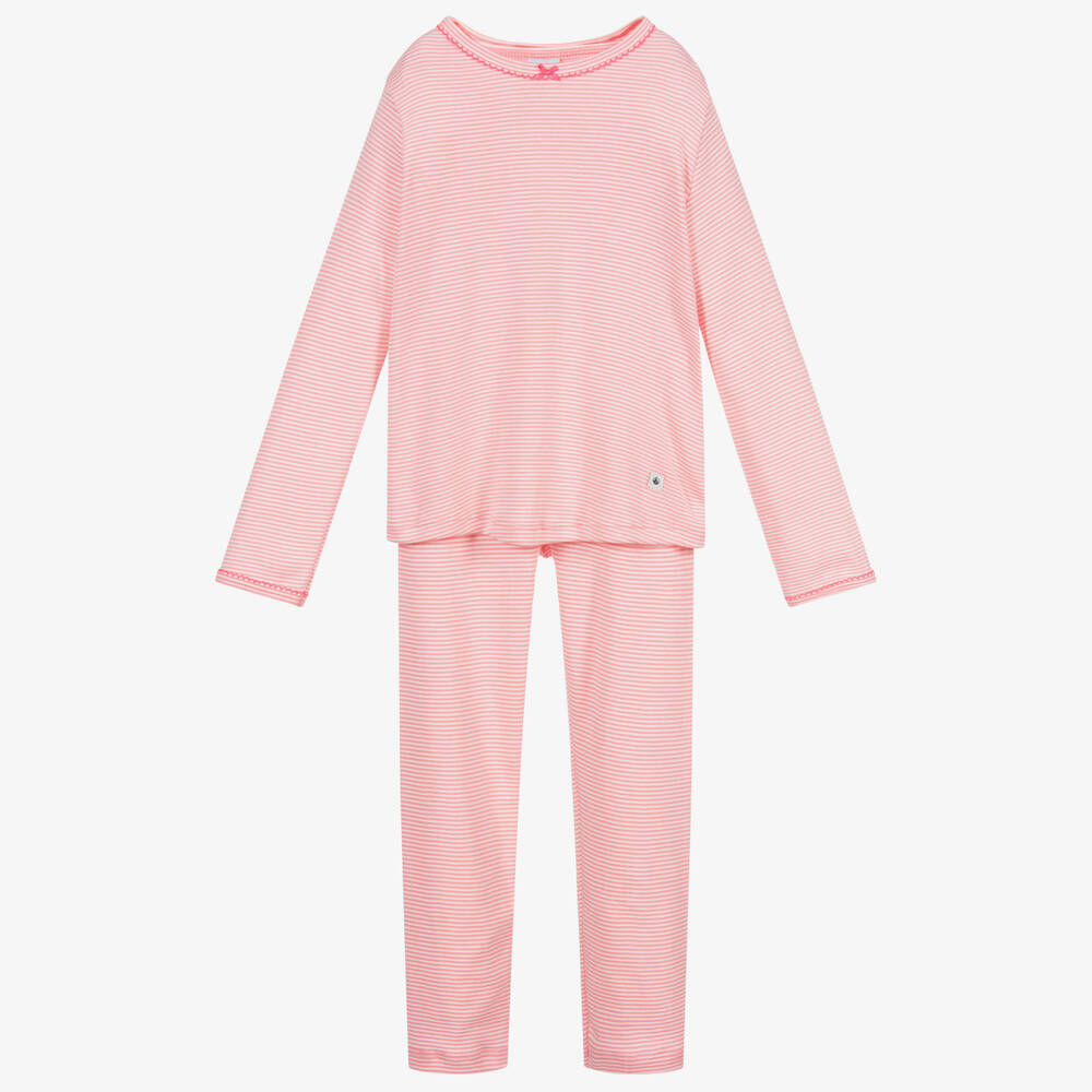 Petit Bateau - Pyjama rose rayé en coton | Childrensalon