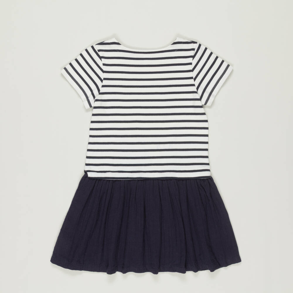 Petit Bateau-Preloved Girls Blue Breton Stripe Organic Dress (10 years) | Childrensalon Outlet