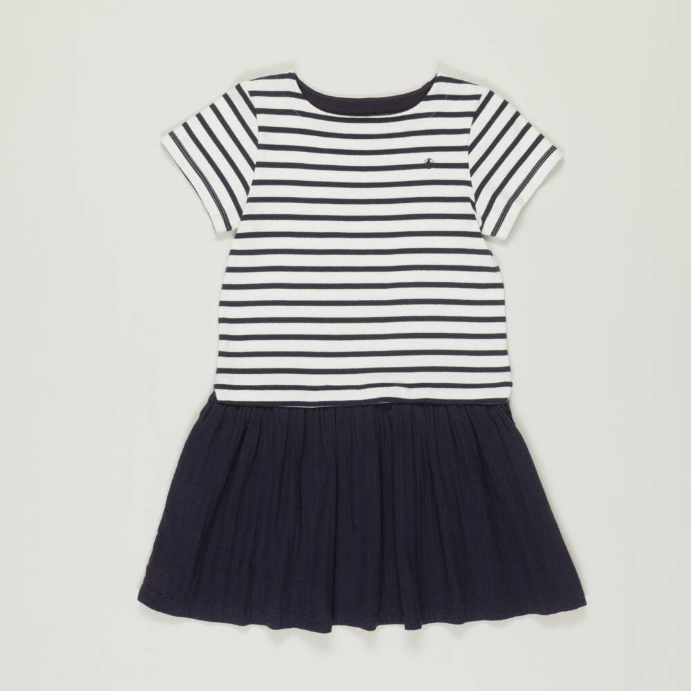 Petit Bateau-Preloved Girls Blue Breton Stripe Organic Dress (10 years) | Childrensalon Outlet