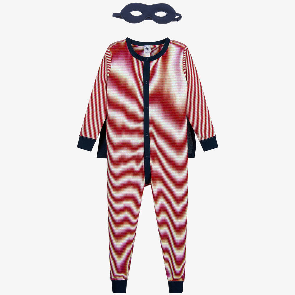Petit Bateau - Ensemble pyjama 1 pièce rayé rouge et bleu  | Childrensalon