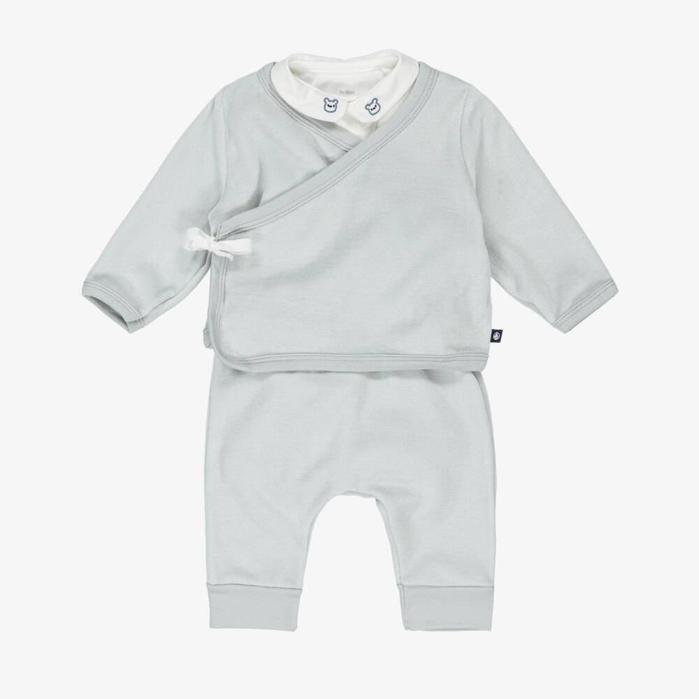 Petit Bateau-Sage Green Cotton Velour Baby Trouser Set | Childrensalon Outlet
