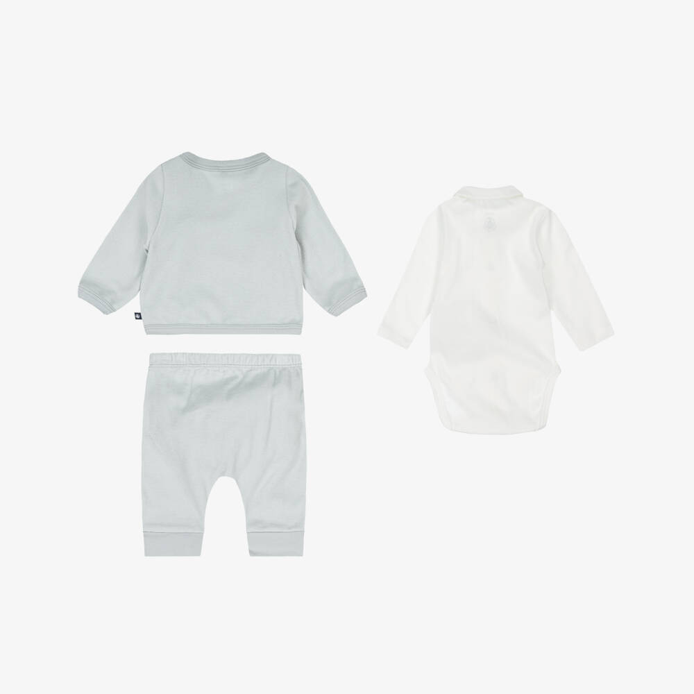 Petit Bateau-Sage Green Cotton Velour Baby Trouser Set | Childrensalon Outlet