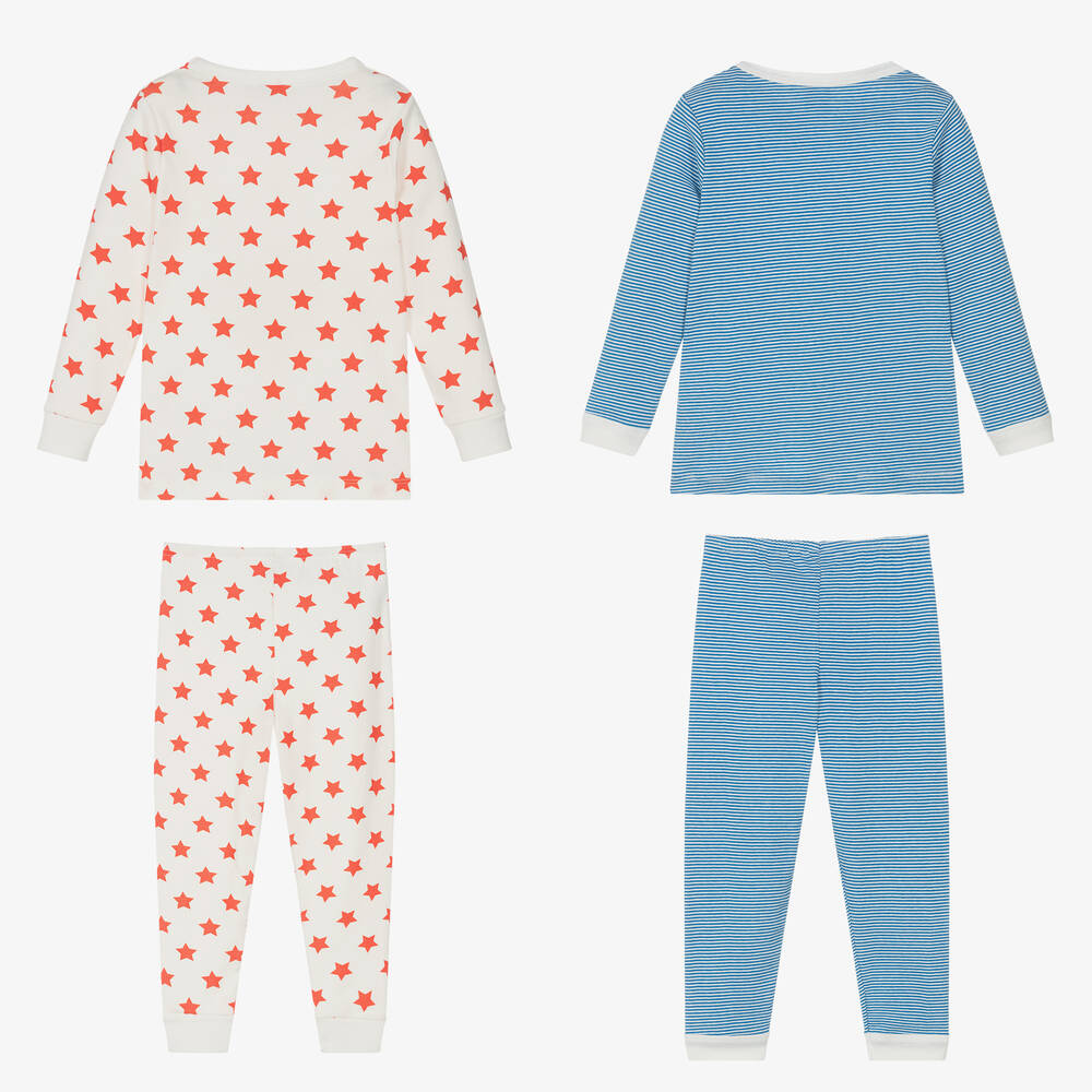 بتي باتو-بيجاما قطن عضوي لون عاجي وأزرق بطبعة نجوم (عدد 2) | Childrensalon Outlet