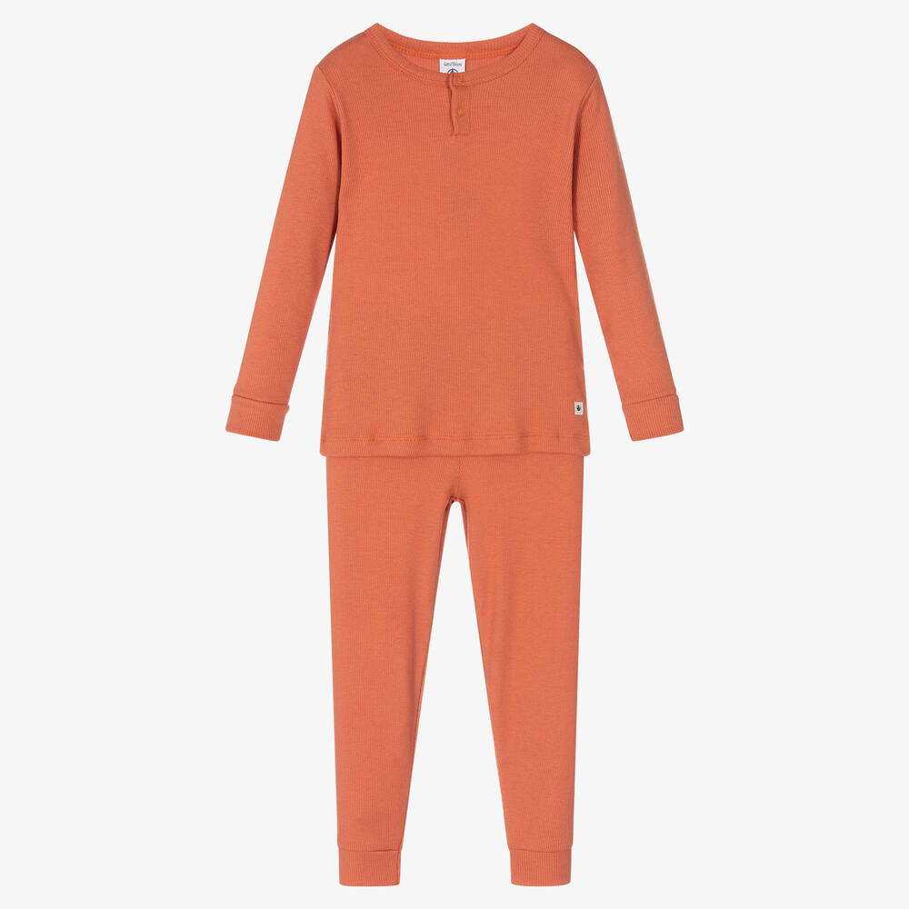 Petit Bateau - Terracottafarbener, gerippter Schlafanzug | Childrensalon