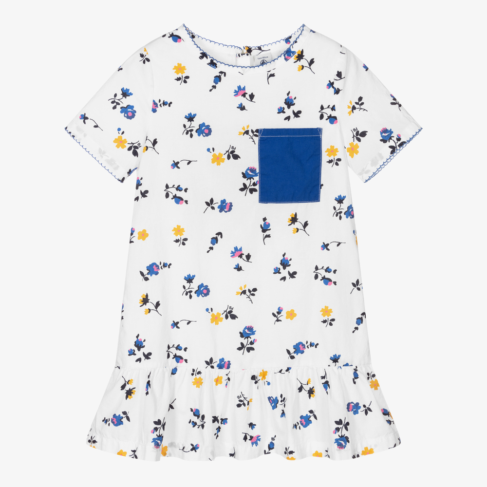 Petit Bateau - White & Blue Floral Dress | Childrensalon