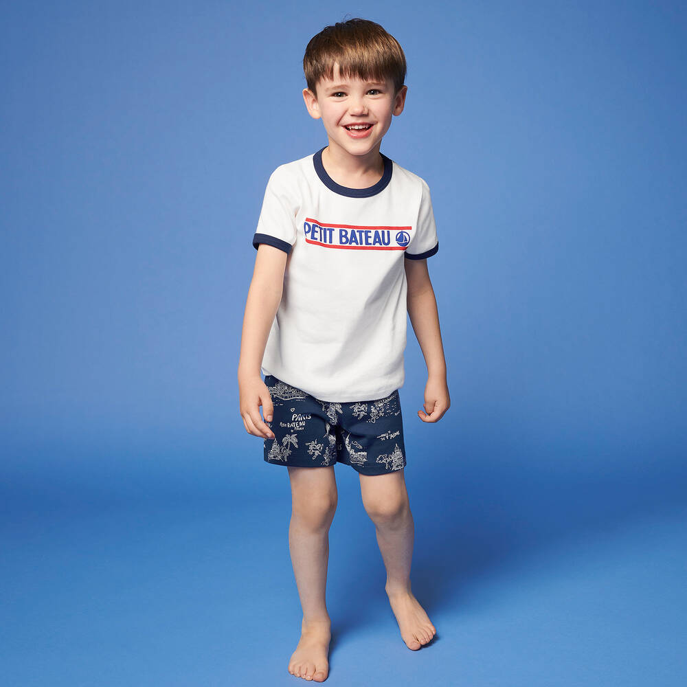 Petit Bateau-White & Blue Short Pyjamas | Childrensalon Outlet