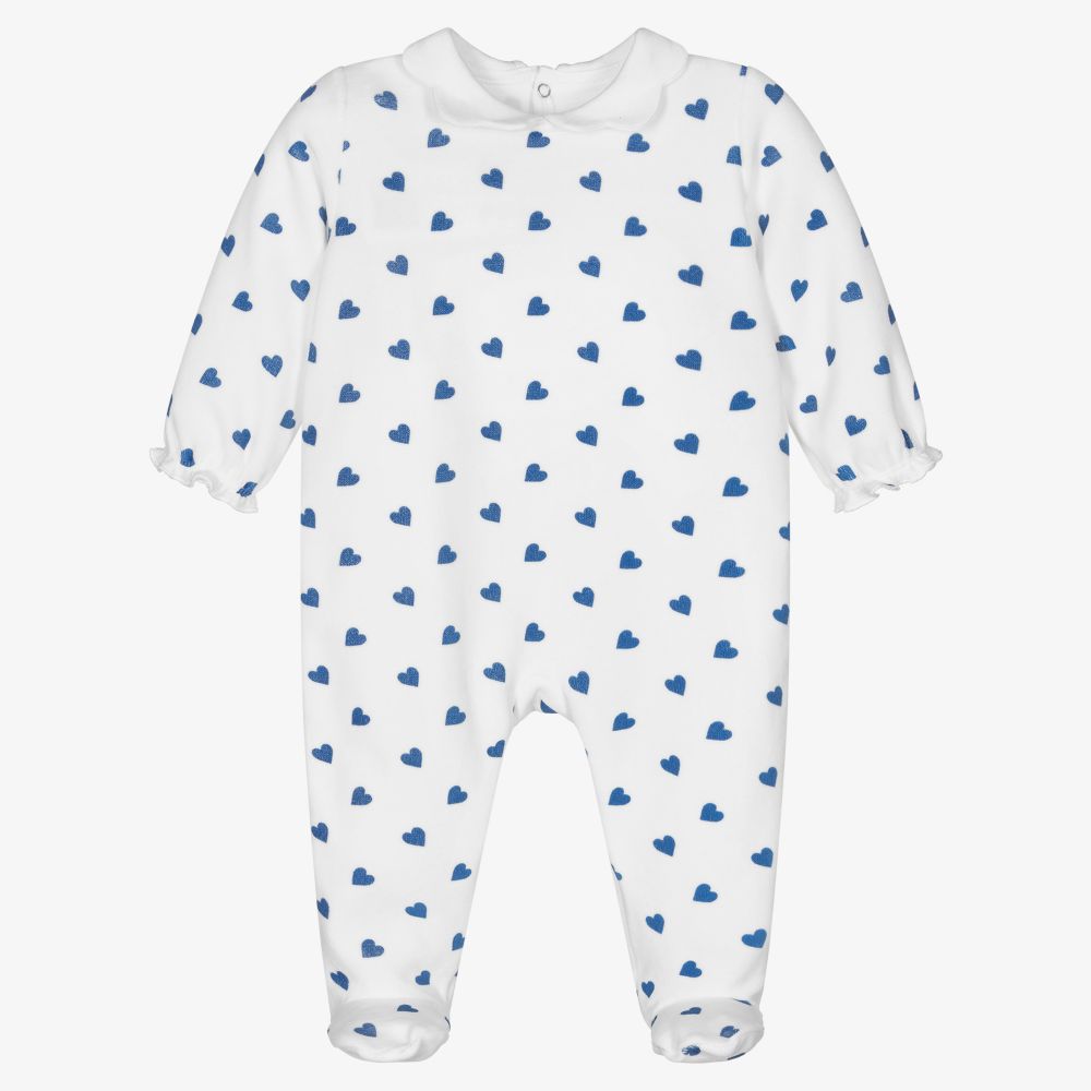 Petit Bateau - White Cotton Velour Babygrow | Childrensalon