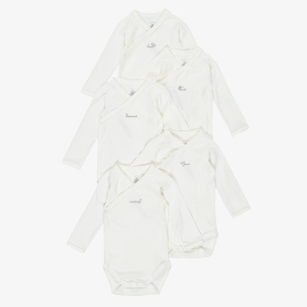 Petit Bateau-White Long-Sleeved Weekday Bodyvests (5 Pack) | Childrensalon Outlet