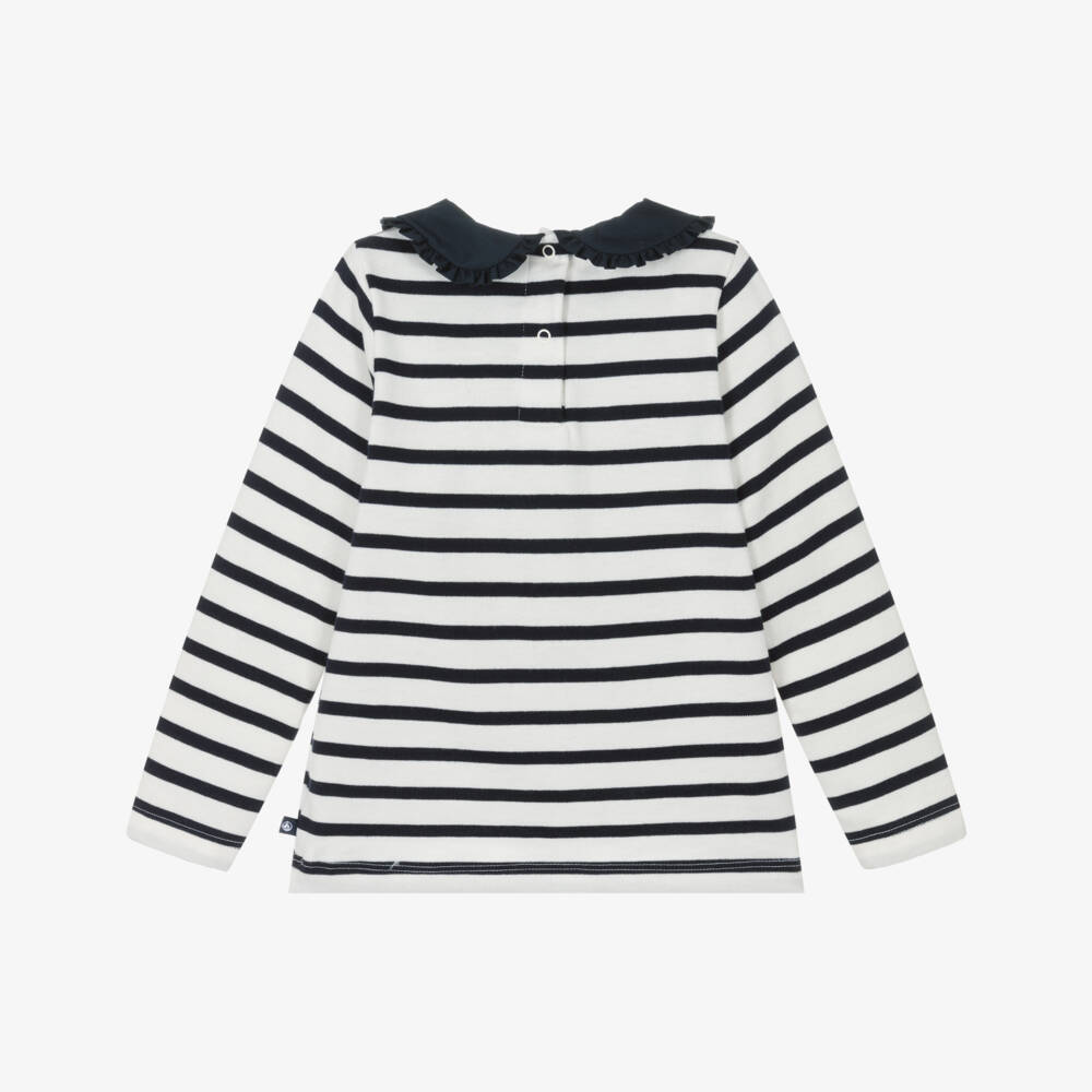 Petit Bateau-White & Navy Stripe Ls Top | Childrensalon Outlet