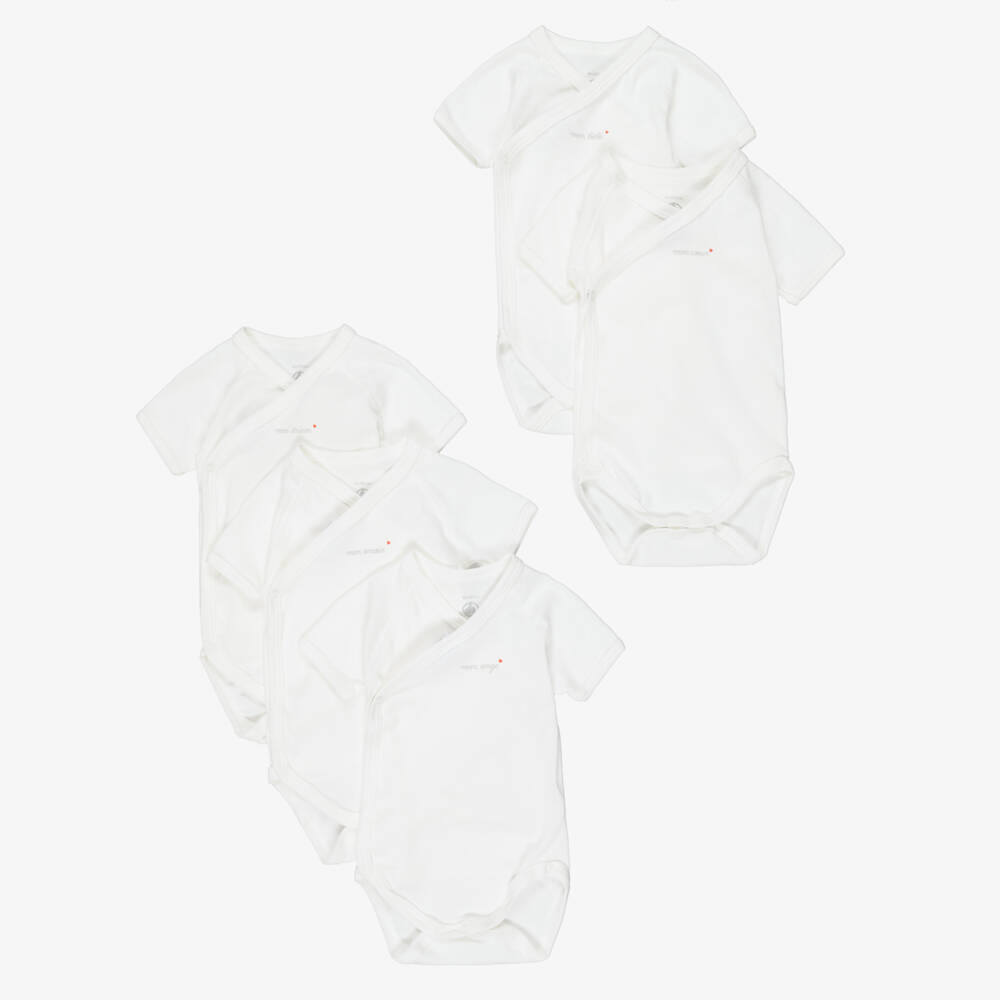 Petit Bateau-White Organic Cotton Jersey Bodyvests (5 Pack) | Childrensalon Outlet