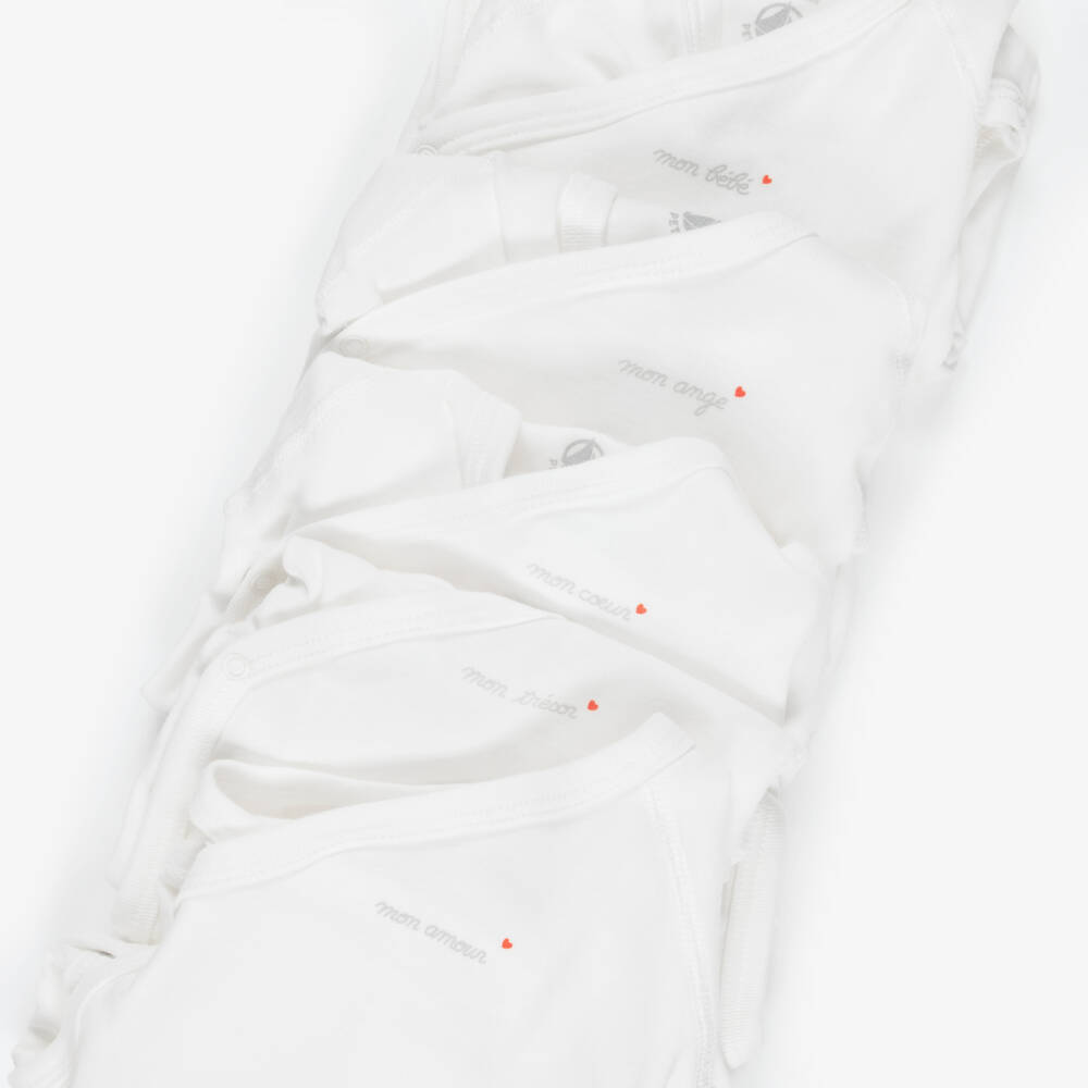 Petit Bateau-White Organic Cotton Jersey Bodyvests (5 Pack) | Childrensalon Outlet
