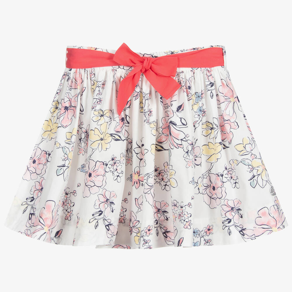 Petit Bateau - White & Pink Cotton Skirt | Childrensalon