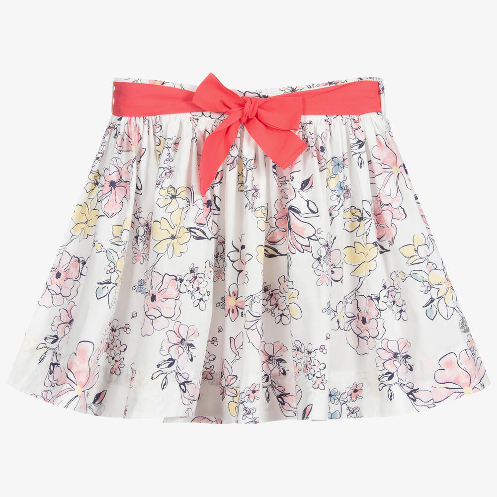 Petit Bateau - Jupe blanche et rose en coton | Childrensalon