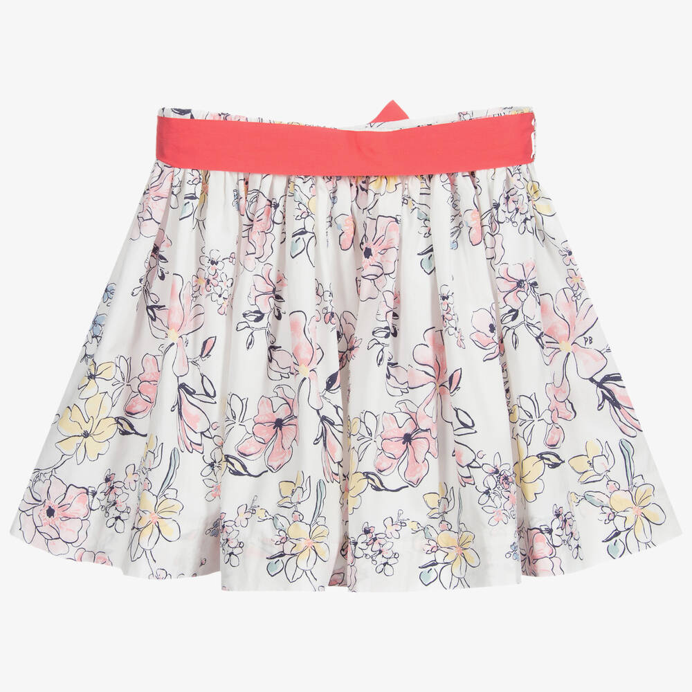 Petit Bateau-White & Pink Cotton Skirt | Childrensalon Outlet