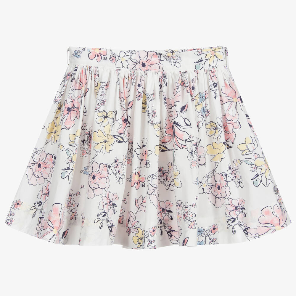 Petit Bateau-White & Pink Cotton Skirt | Childrensalon Outlet