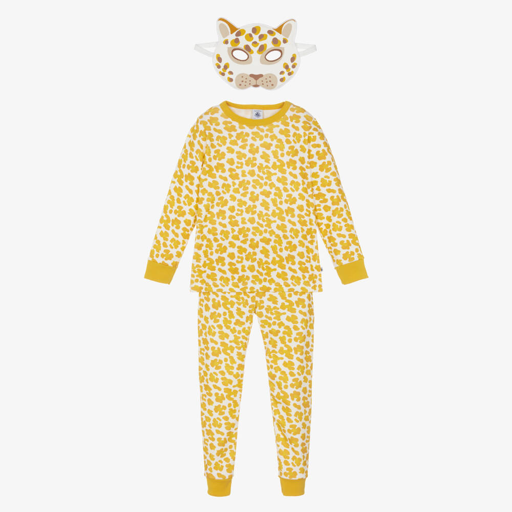Petit Bateau-Yellow Leopard Print Organic Cotton Pyjamas with Mask | Childrensalon Outlet