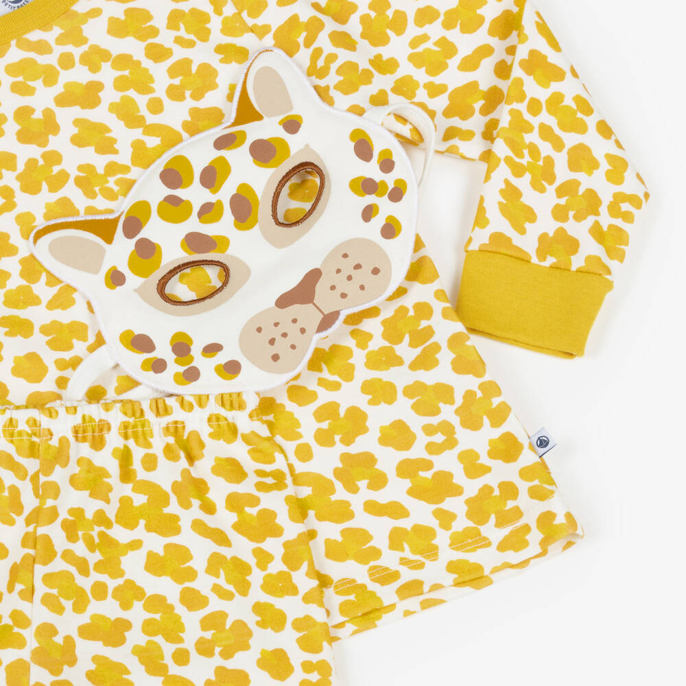 Petit Bateau-Yellow Leopard Print Organic Cotton Pyjamas with Mask | Childrensalon Outlet