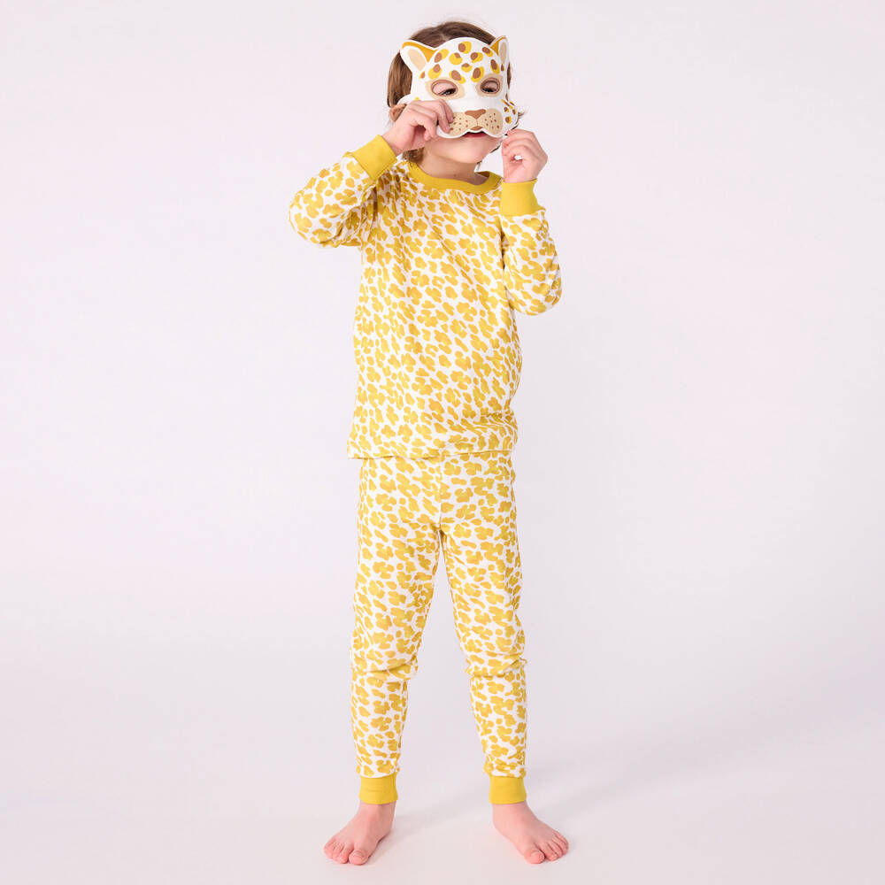 Petit Bateau-Yellow Leopard Print Organic Cotton Pyjamas with Mask | Childrensalon Outlet