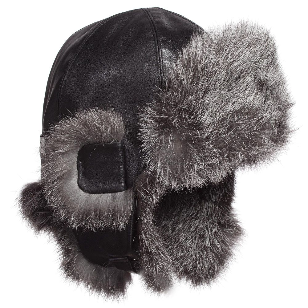 Petit Nord - Black Leather & Fur Hat | Childrensalon