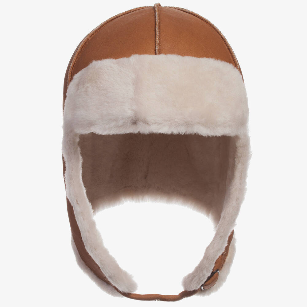 Petit Nord - Brown Merino Lambskin & Shearling Aviator Hat | Childrensalon