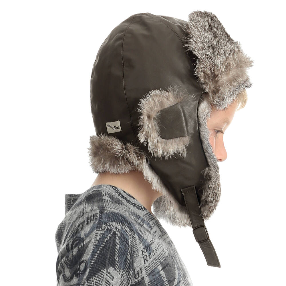 بتي نورد-قبعة جلد وفراء لون رمادي | Childrensalon Outlet