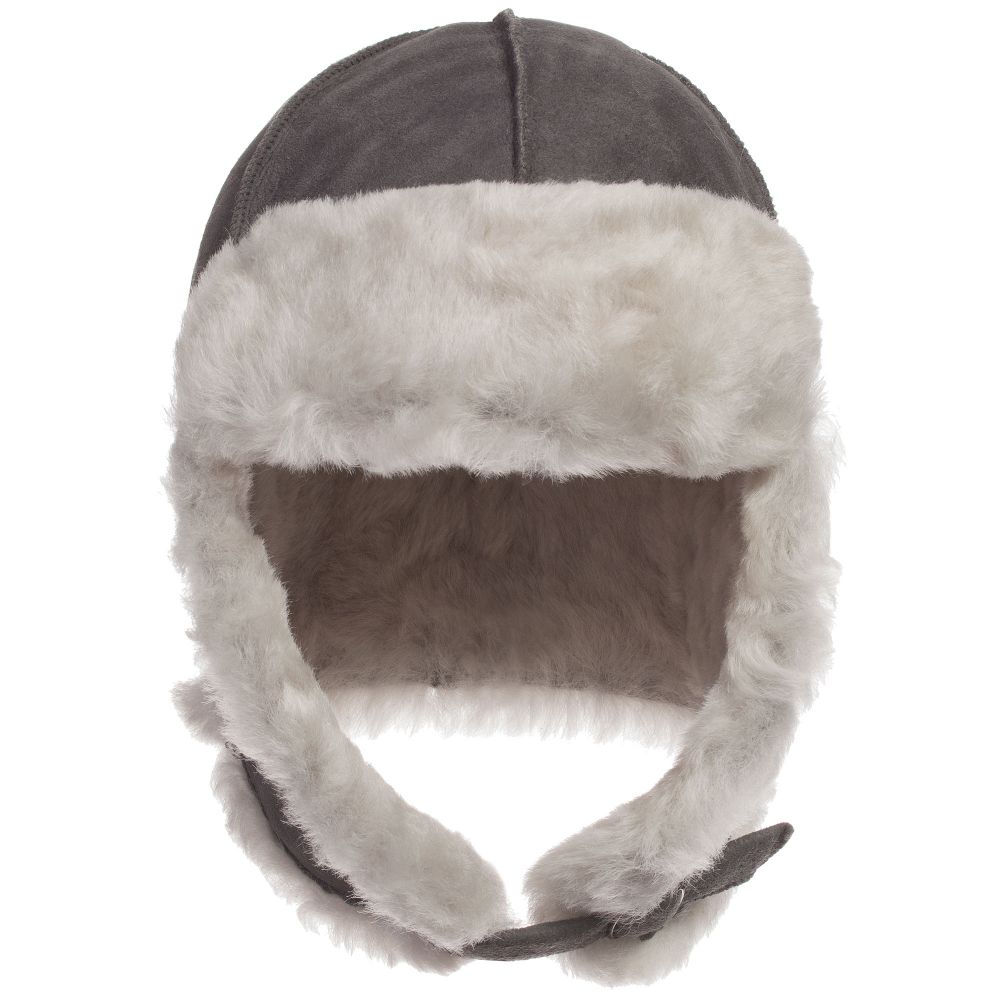 Petit Nord - Grey Merino Lambskin & Shearling Aviator Hat | Childrensalon