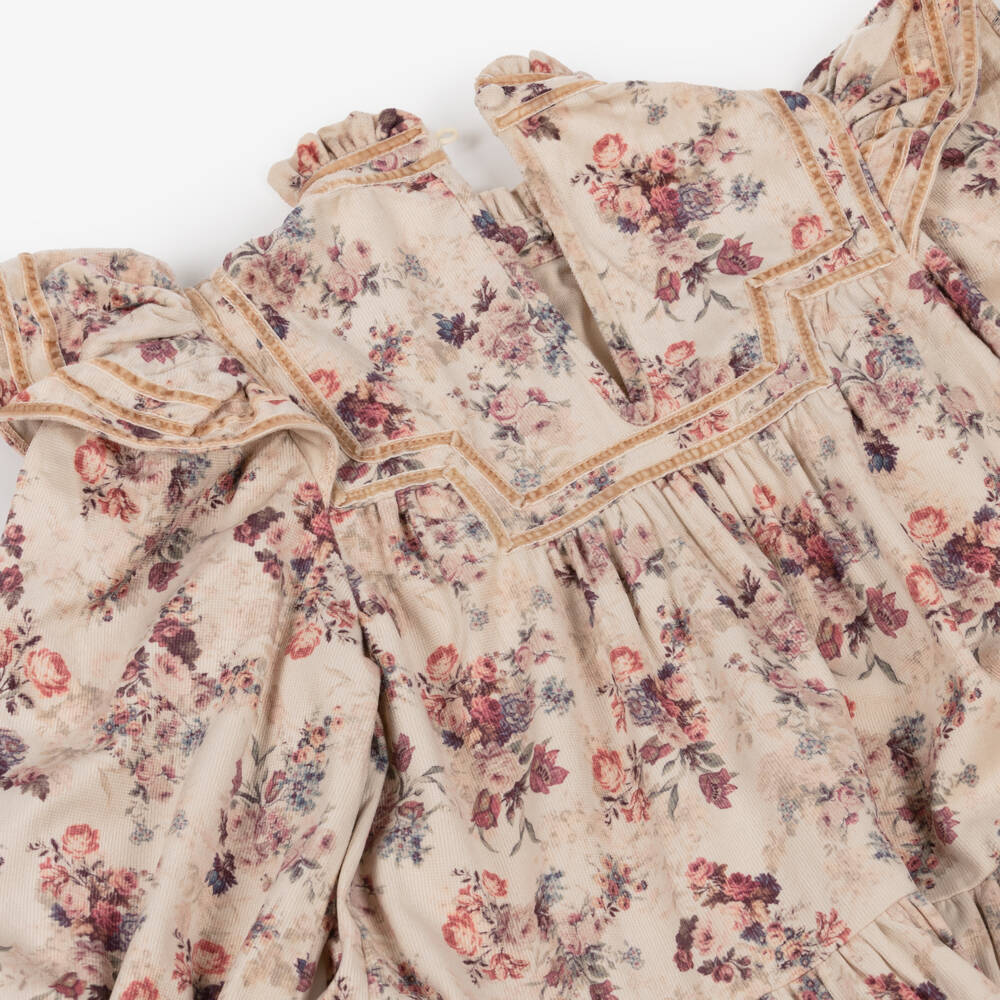 Petite Amalie-Girls Beige Floral Ruffle Dress | Childrensalon Outlet
