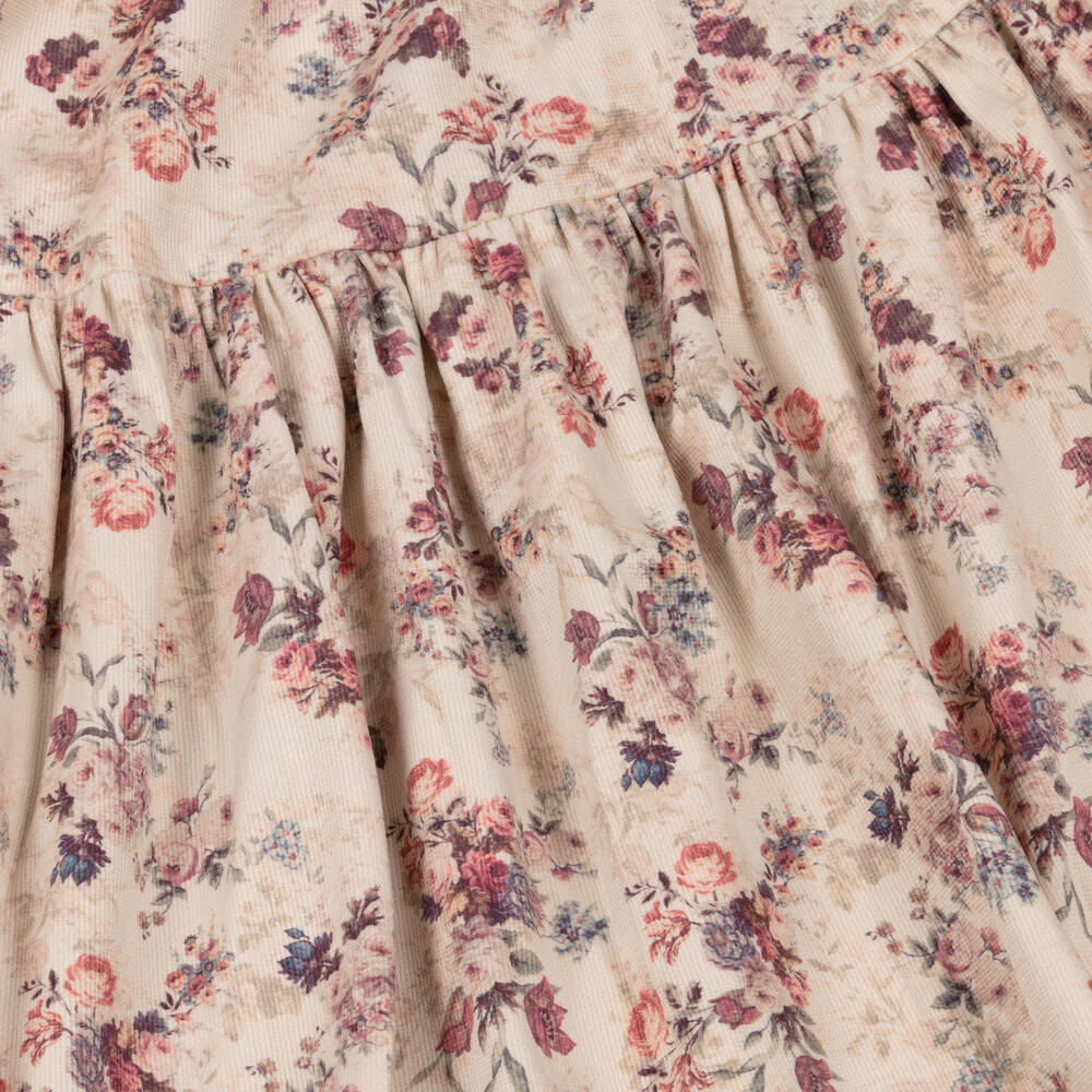 Petite Amalie-Girls Beige Needlecord Floral Print Dress | Childrensalon Outlet