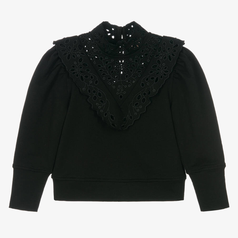 Petite Amalie - Sweat-shirt noir en coton fille | Childrensalon