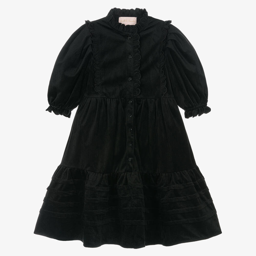 Petite Amalie - Robe noire en velours côtelé fille | Childrensalon