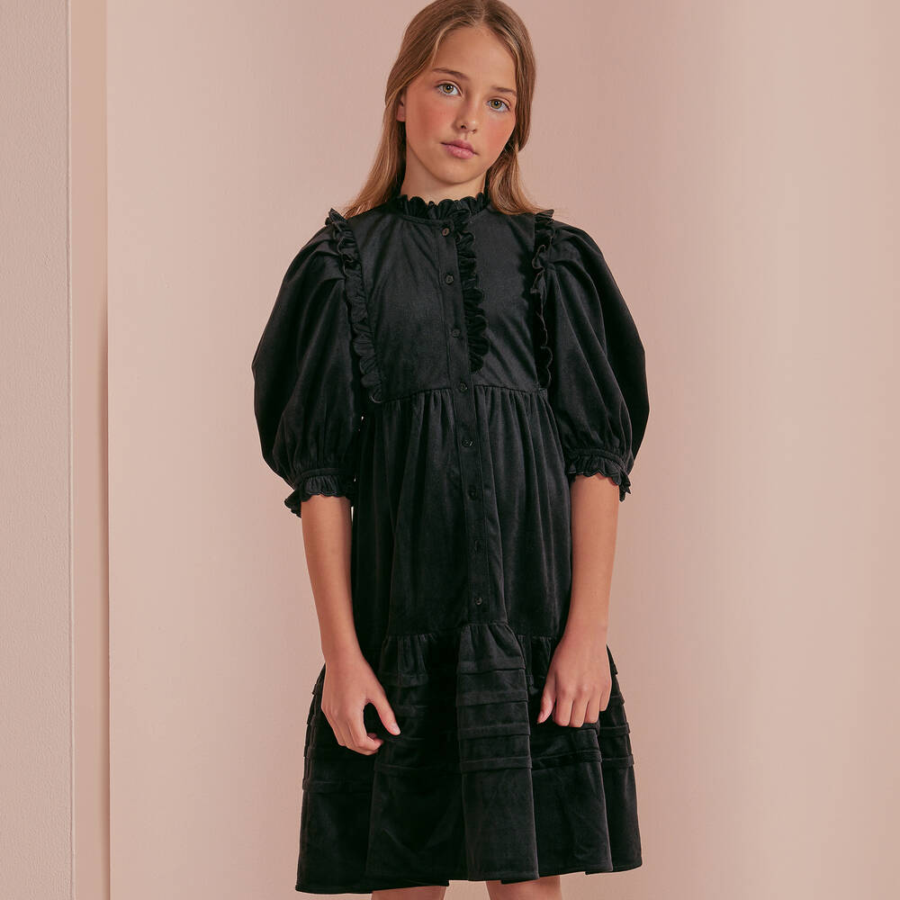 Petite Amalie-Girls Black Needlecord Dress | Childrensalon Outlet