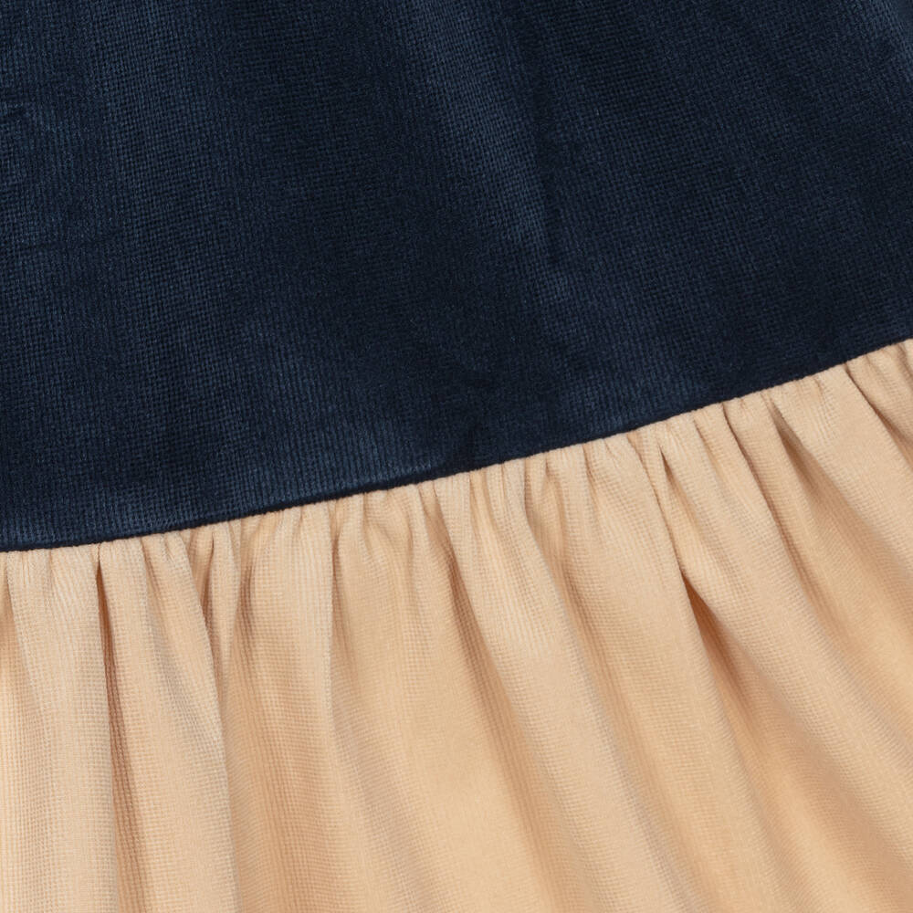 Petite Amalie-Girls Blue & Beige Needlecord Dress | Childrensalon Outlet
