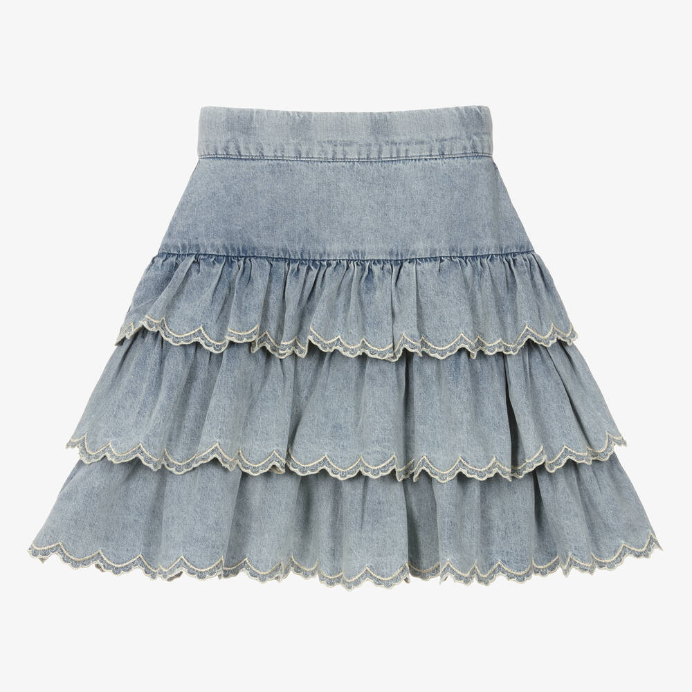 Petite Amalie - Girls Blue Denim Tiered Skirt | Childrensalon