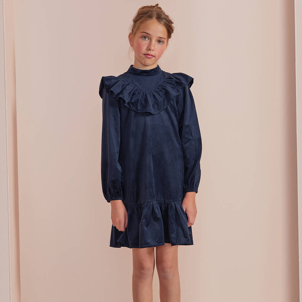 Petite Amalie-Girls Blue Needlecord Dress | Childrensalon Outlet