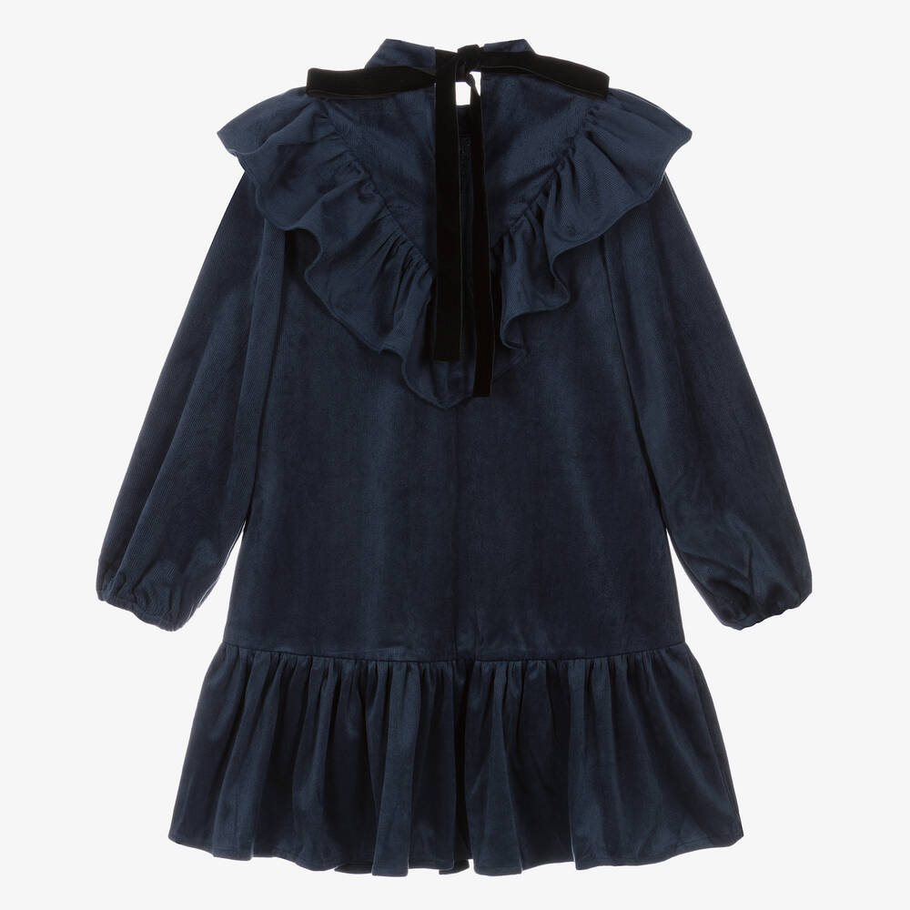 Petite Amalie-Girls Blue Needlecord Dress | Childrensalon Outlet