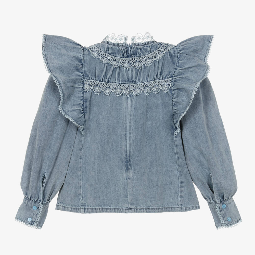 Petite Amalie-Girls Blue Washed Denim Blouse | Childrensalon Outlet