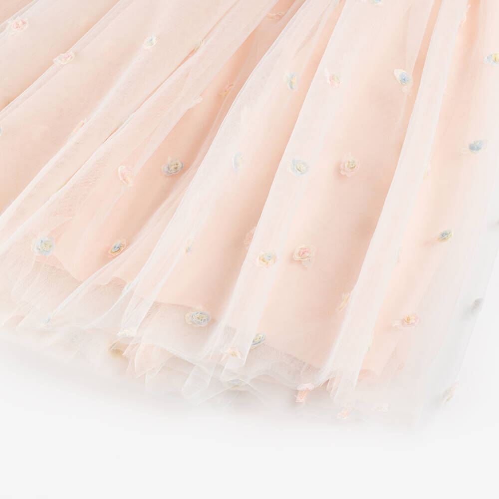 Petite Amalie-Girls Blush Tulle Floral Gown | Childrensalon Outlet