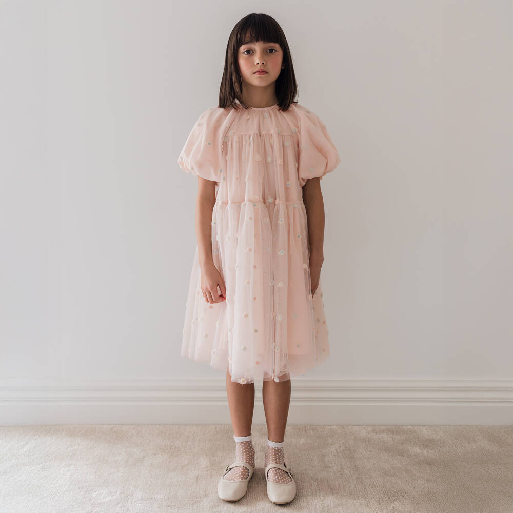 Petite Amalie-Girls Blush Tulle Floral Gown | Childrensalon Outlet