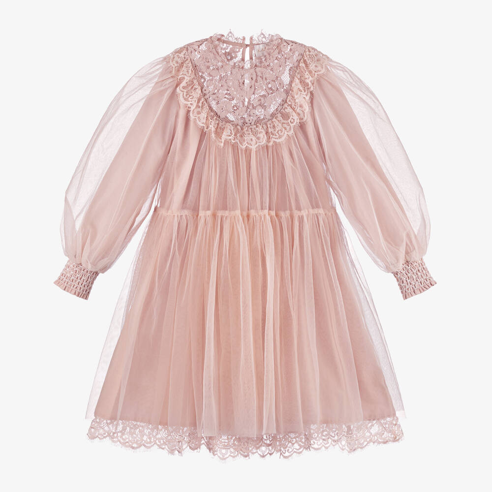Petite Amalie-Girls Blush Tulle & Lace Gown | Childrensalon Outlet