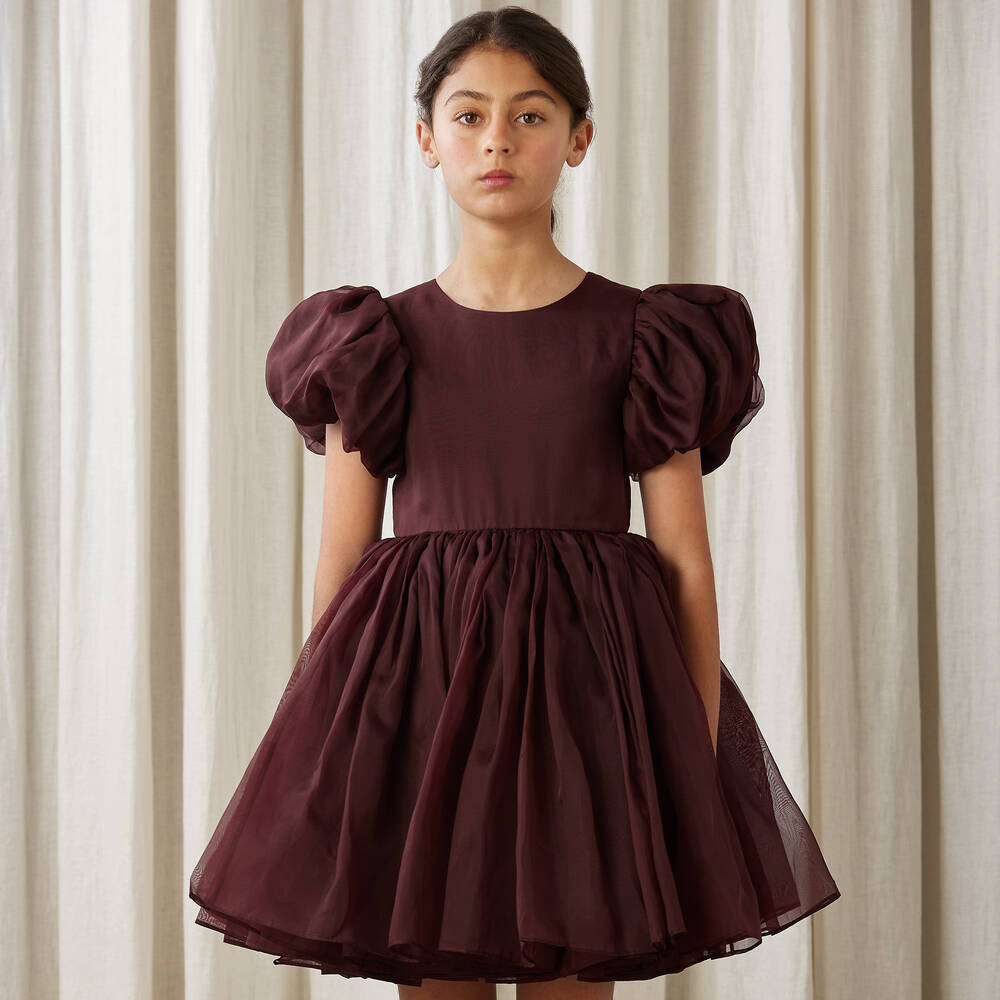 Petite Amalie-Girls Burgundy Red Silk Organza Dress | Childrensalon Outlet