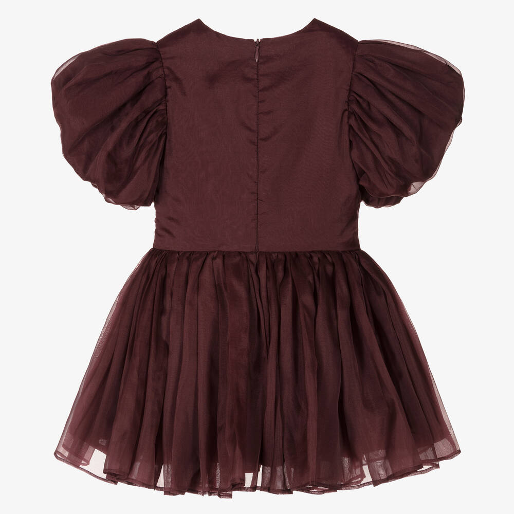 Petite Amalie-Girls Burgundy Red Silk Organza Dress | Childrensalon Outlet