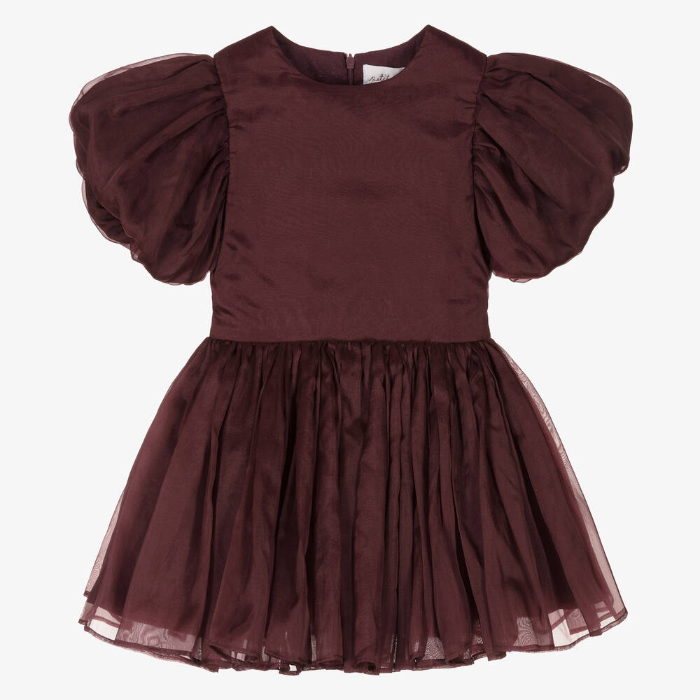 Petite Amalie - Girls Burgundy Red Silk Organza Dress | Childrensalon