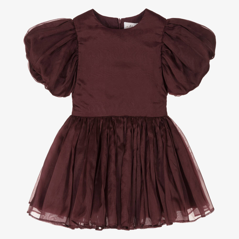 Petite Amalie - Robe bordeaux en organza de soie | Childrensalon