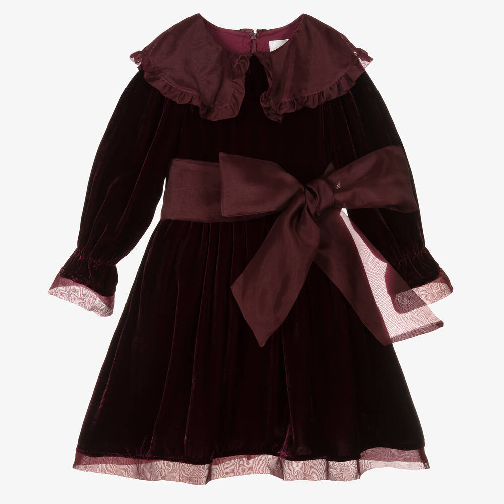 Petite Amalie - Girls Burgundy Red Velvet Dress | Childrensalon