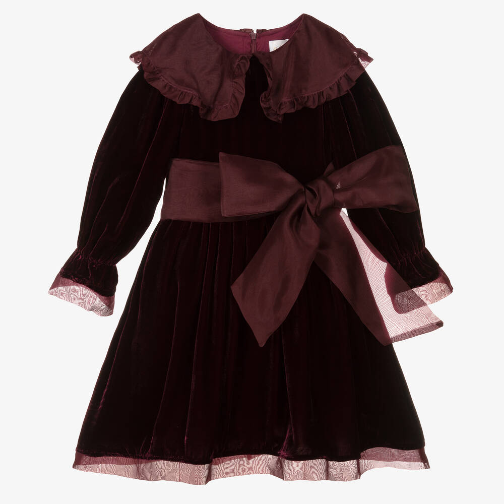 Petite Amalie-Girls Burgundy Red Velvet Dress | Childrensalon Outlet
