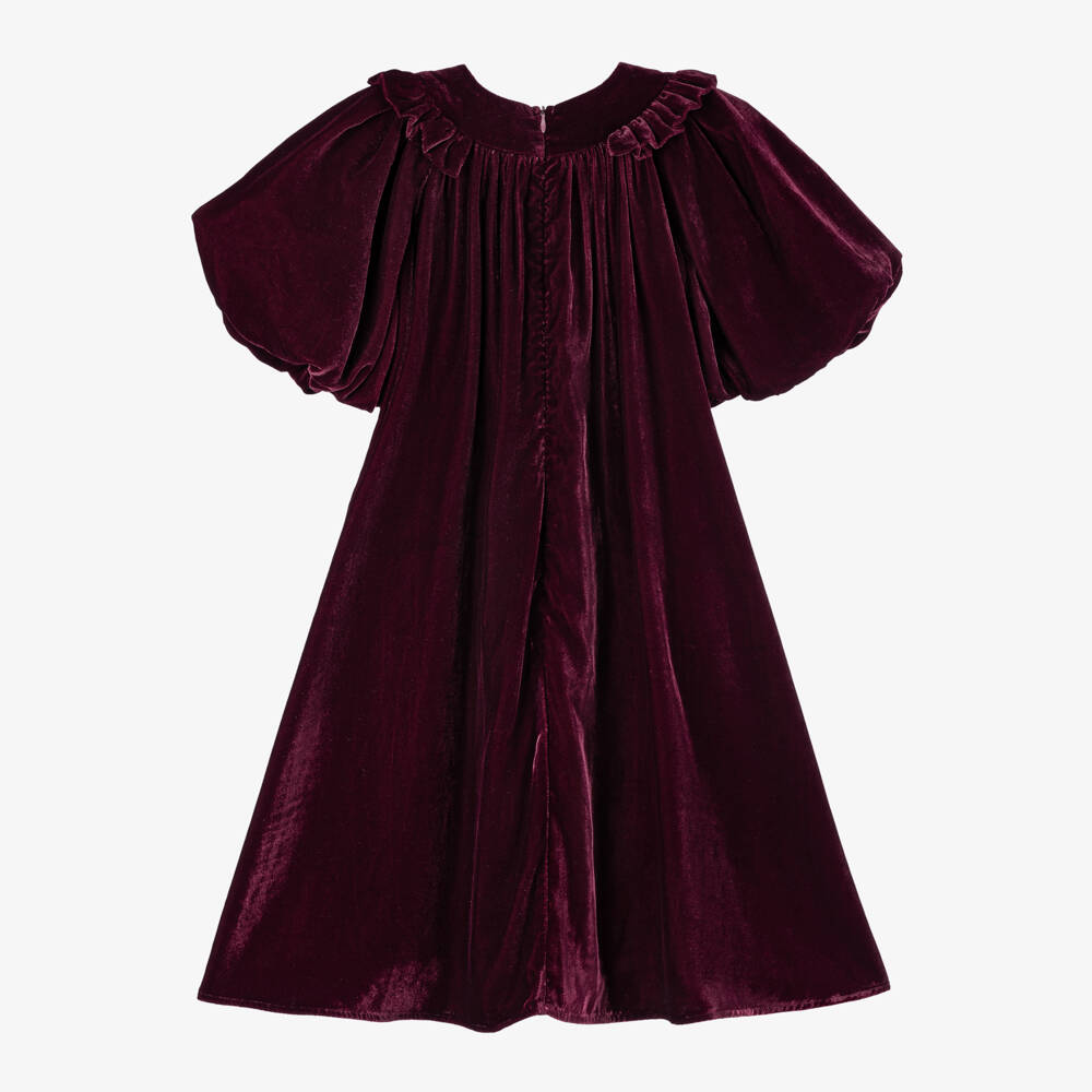 Petite Amalie-Girls Burgundy Velvet Puff Dress | Childrensalon Outlet