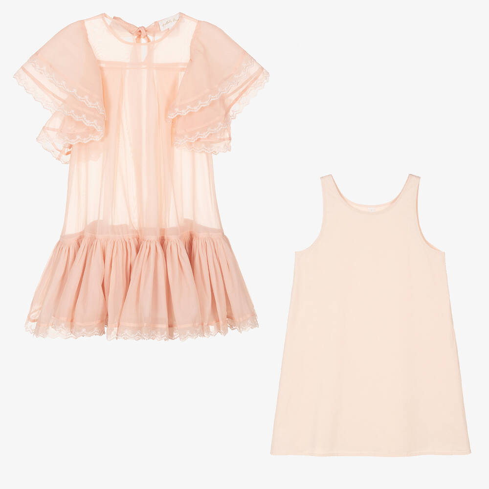 Petite Amalie-Girls Coral Pink Organza Dress | Childrensalon Outlet