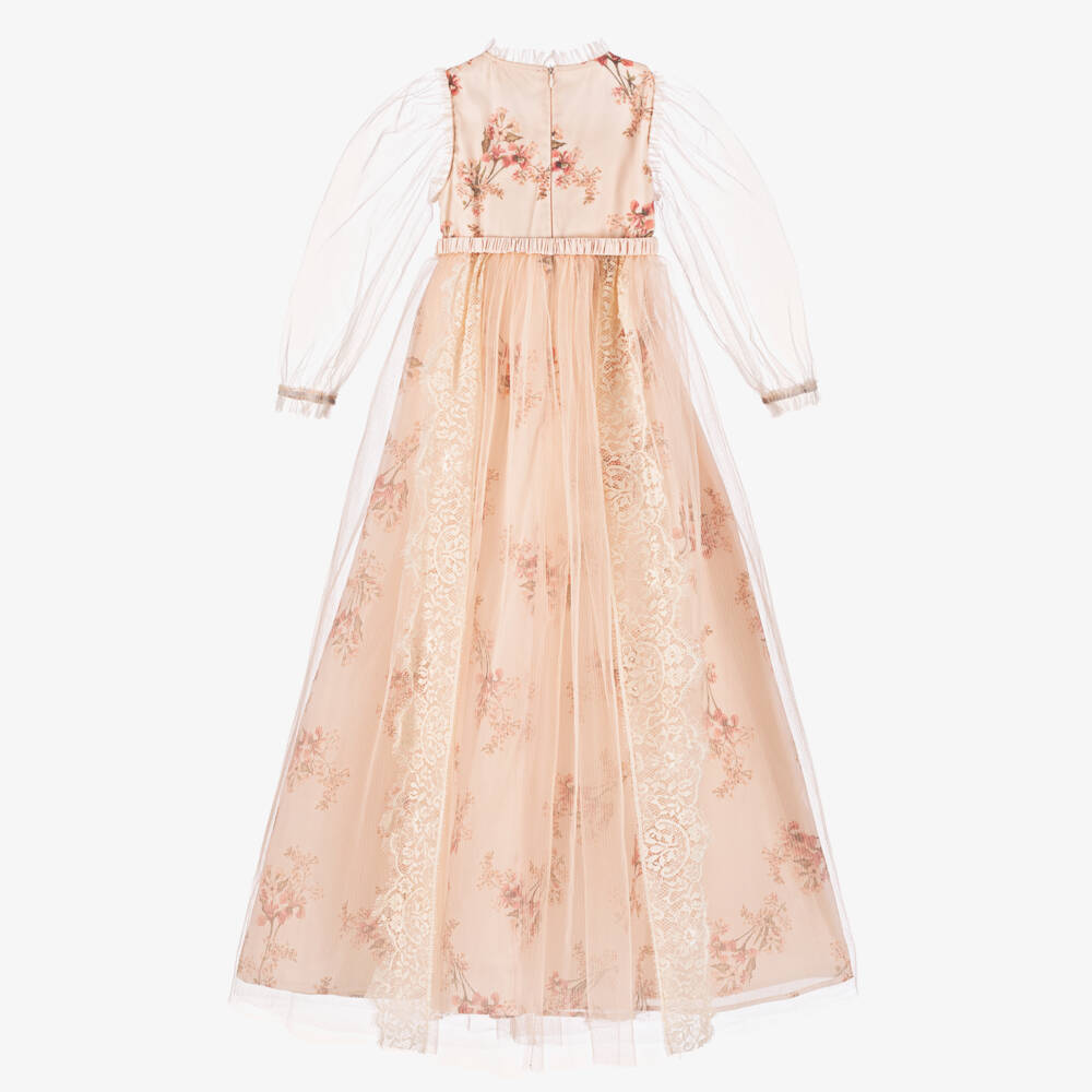 Petite Amalie-Girls Coral Tulle Floral Gown | Childrensalon Outlet