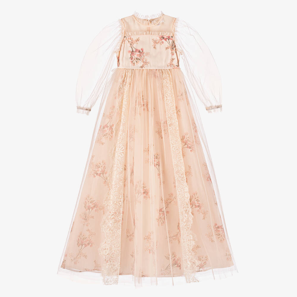 Petite Amalie-Girls Coral Tulle Floral Gown | Childrensalon Outlet